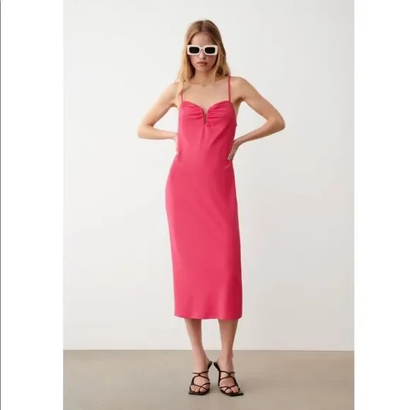 ZARA RUCHED SLIP DRESS - Picture 8 of 8